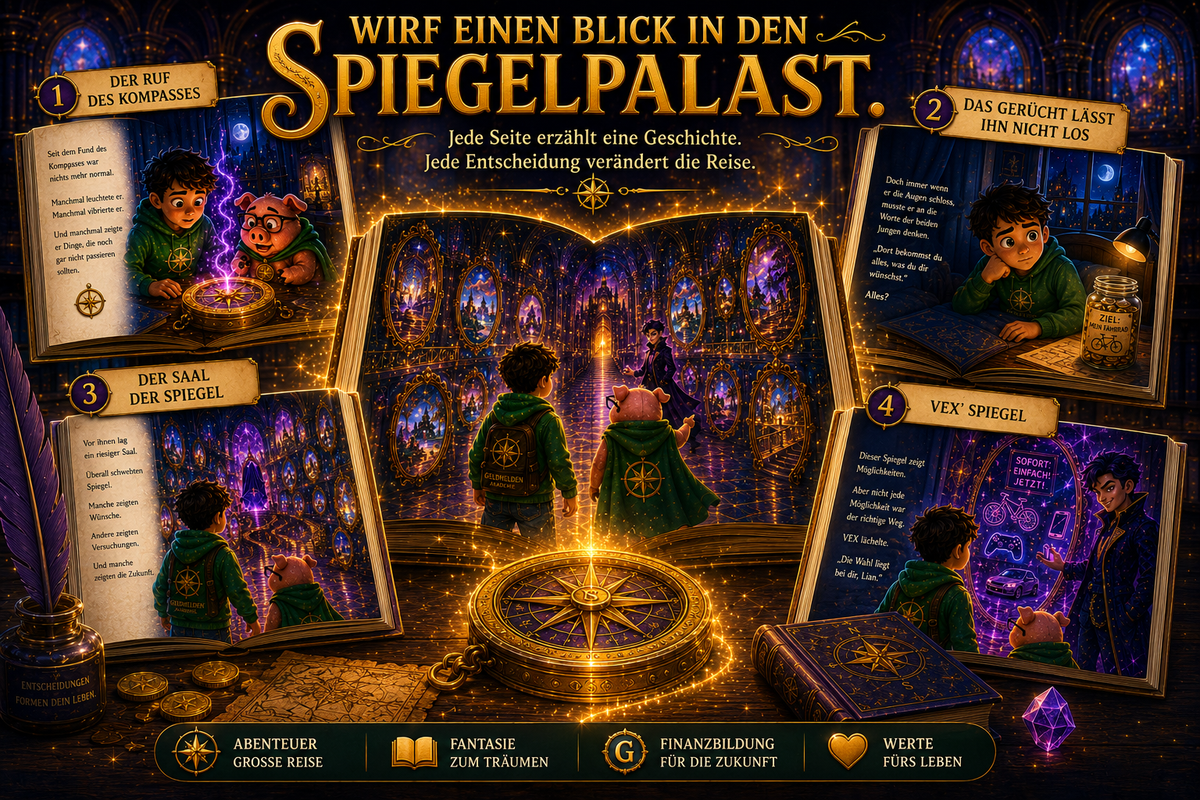 Der Spiegelpalast – Hardcover Kinderbuch | Fantasy-Abenteuer über Mut, Geld & kluge Entscheidungen | Geldhelden Band 1